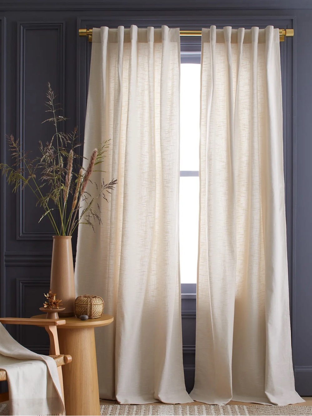 NWOT QUINCE Set Of 2 48x84 Cotton Slub Curtains Natural 0372